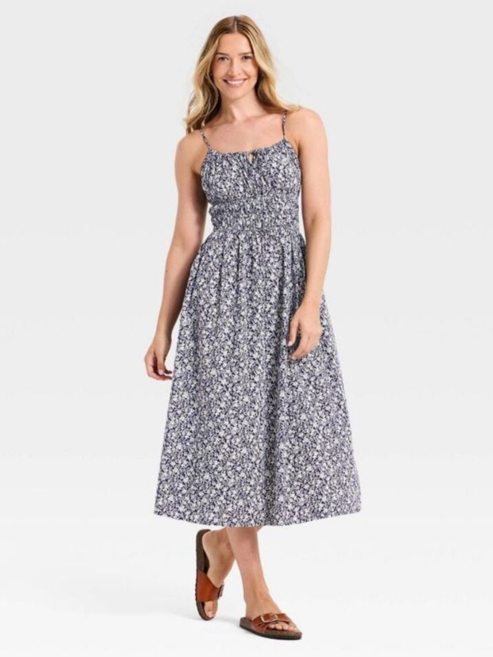 Universal Thread Navy and White Strapless Floral Midi Dress NWOT